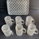 Tray and 6 mugs in blown and molded glass