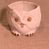 Cache pot owl glazed ceramic white slip earthenware siol Portugal