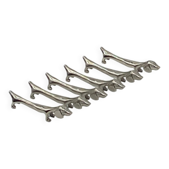 Knife holder, dog/dachshund, silver metal, vintage