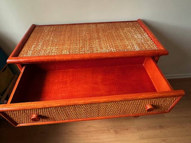 Maugrion rattan room - Roche Bobois - bed, chest of drawers and bedside table