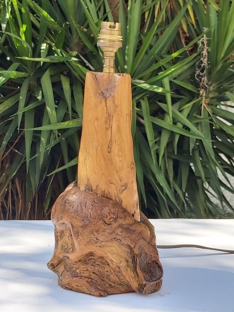 Vintage wood brutalist lamp 50s