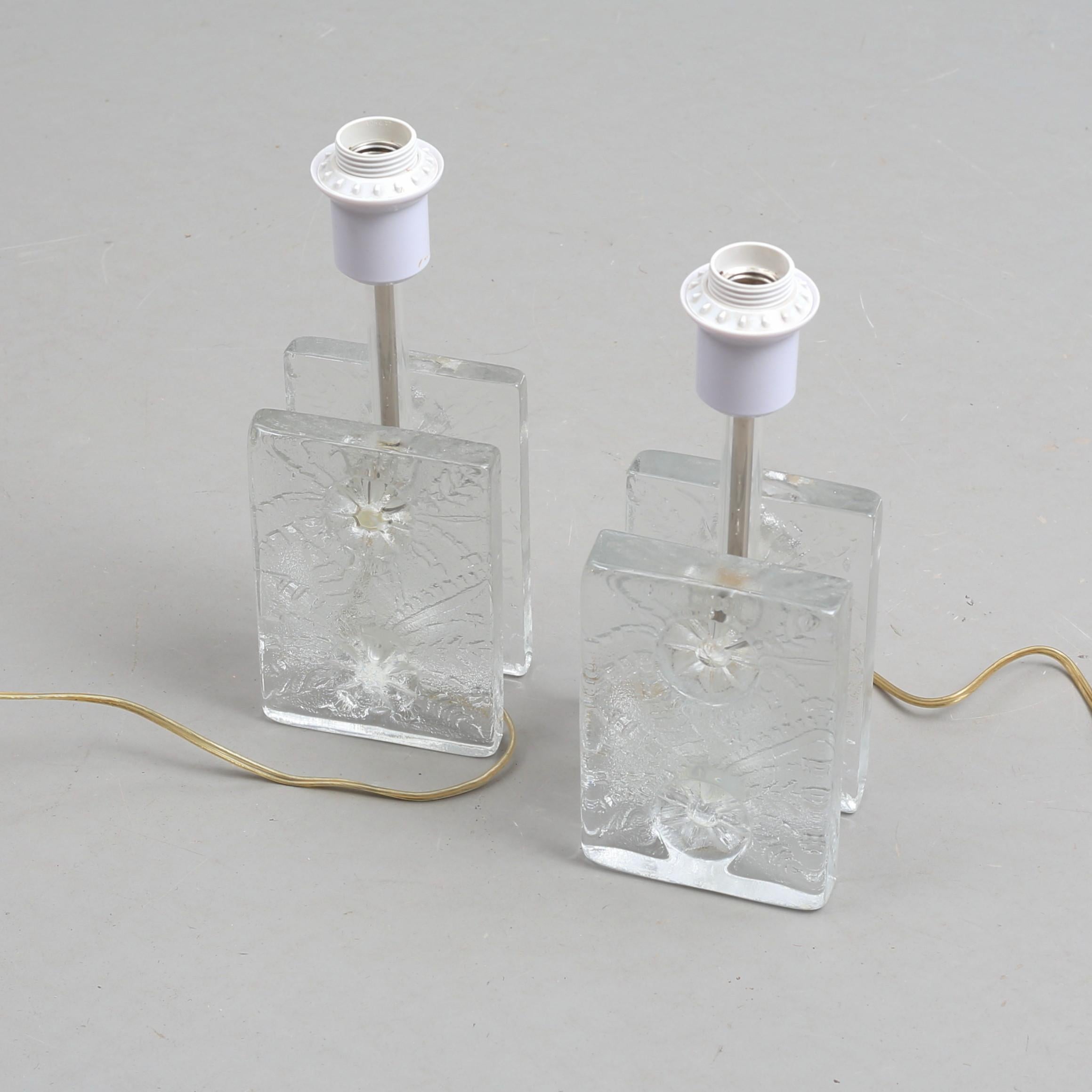Paire de lampes de table Block Crystal par Pukeberg, Suède, 1970