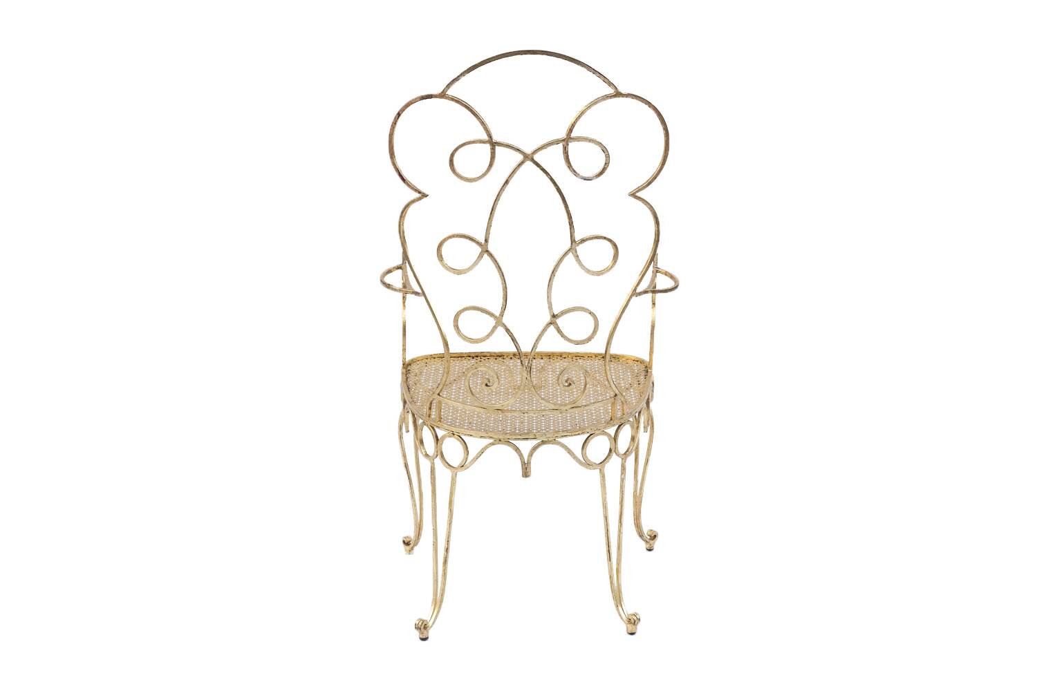 Pair of wrought iron and gilded armchairs, circa 1990