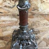 Old kerosene lamp with marble metal pedestal & crystal body + vintage tube