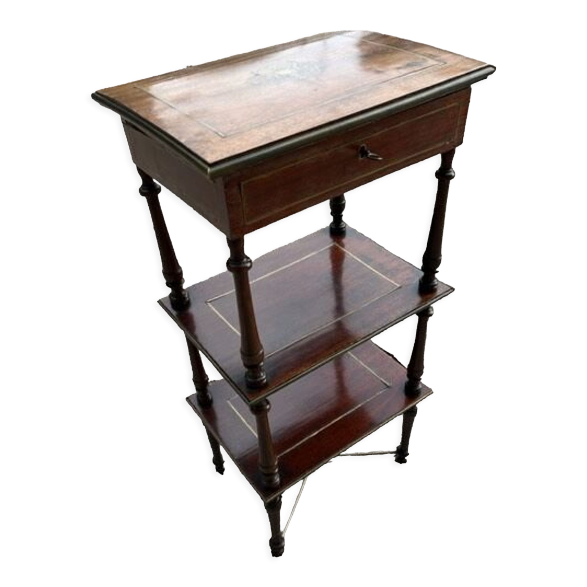 Walnut stand shelf and marquetry with mirror