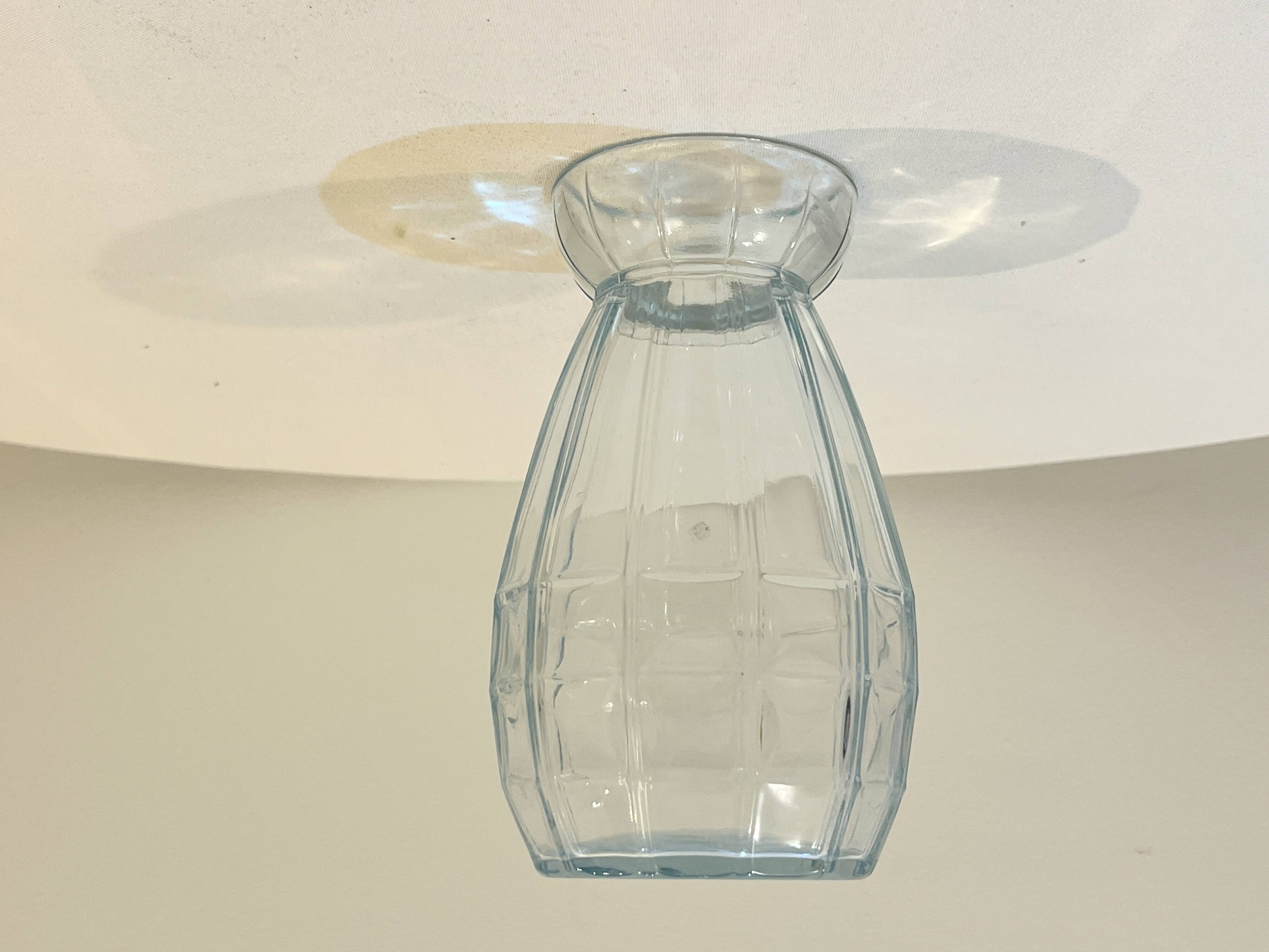 Large French Art Deco Hyacinth Vase in Antique Blue Molded Glass 1930