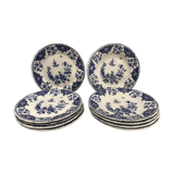 Lot of 5 flat plates and 5 plates Gien 1960, blue and white hollow