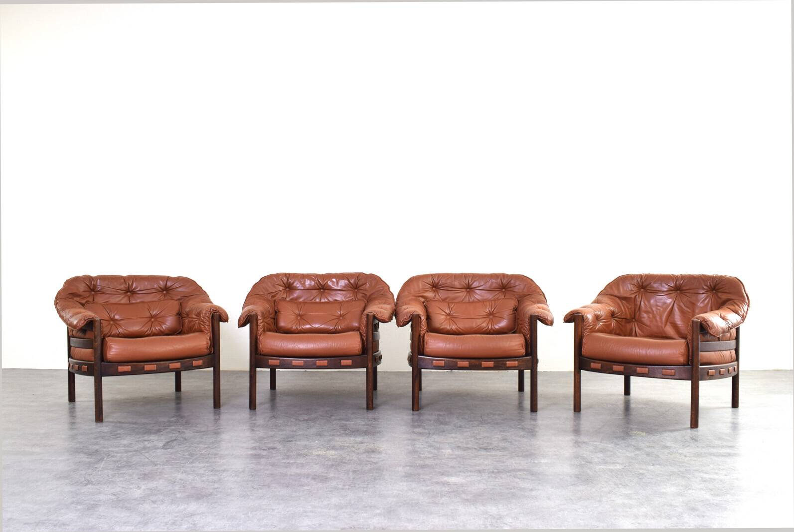 Mid-Century Oak & Leather Armchairs by Arne Norell for Coja, 1960s, Set 4