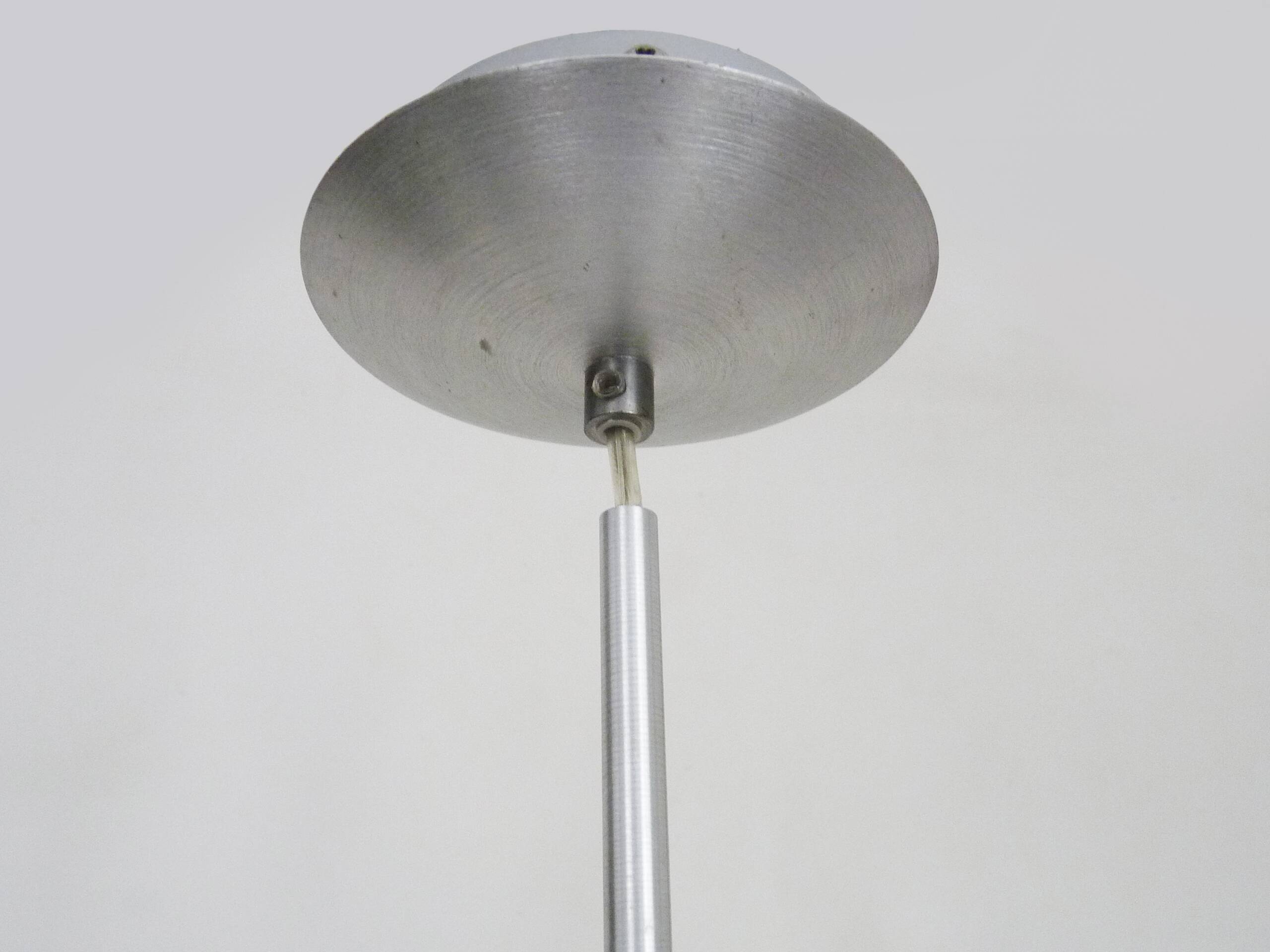 Grande suspension vintage Mercure par Eglo en aluminium brossé et opaline