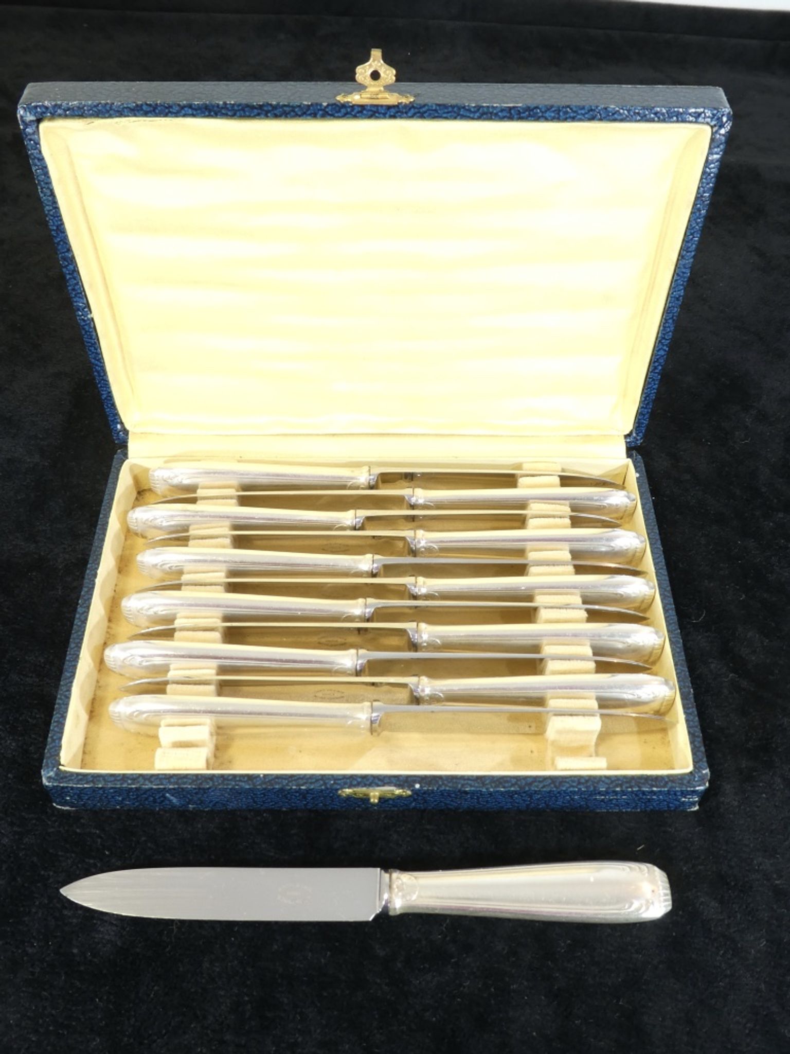 12 dessert knives Boulenger in silver metal stainless steel blade modele regence berry