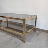 Coffee table in gilded brass smoked glass design 1970s