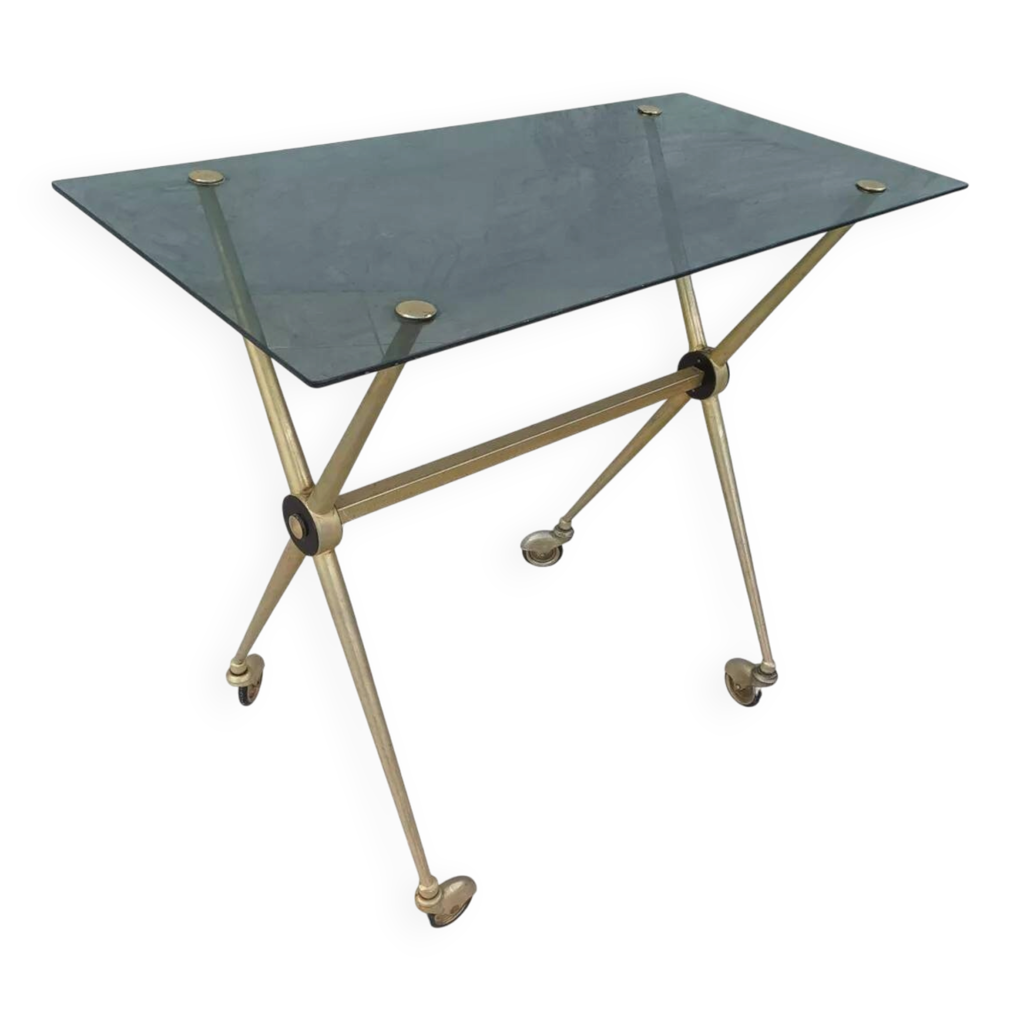 Vintage dessert trolley in brass and smoked glass 1960