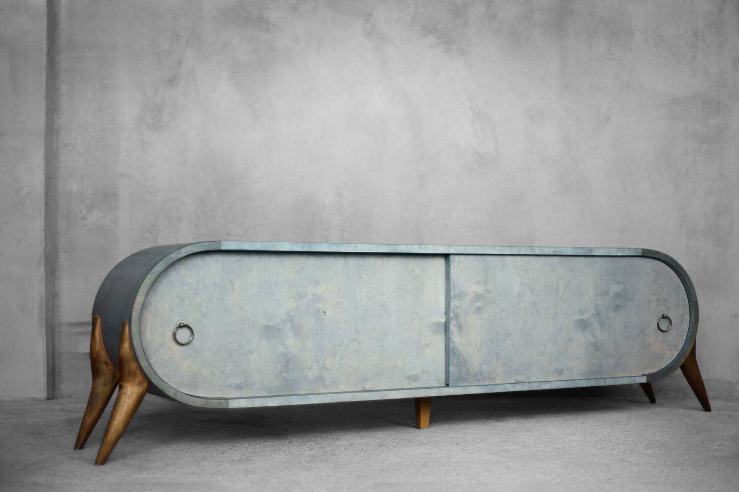 Buffet vintage du milieu du siècle moderne italien turquoise en bouleau