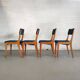Lot de 4 chaises vintage piètement bois et tissu bleu circa 60