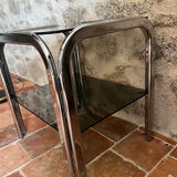 Chrome end table/side table and smoked glass