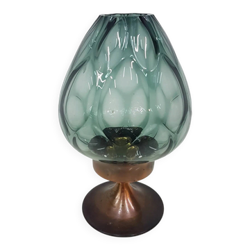 Candlestick, gold-tone brass, clear greenish glass, Austria, 1960s.