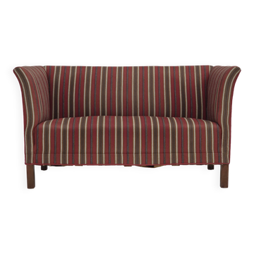 Canapé 2 places danois des années 1960, en laine de mobilier rayée rouge/multicolore.