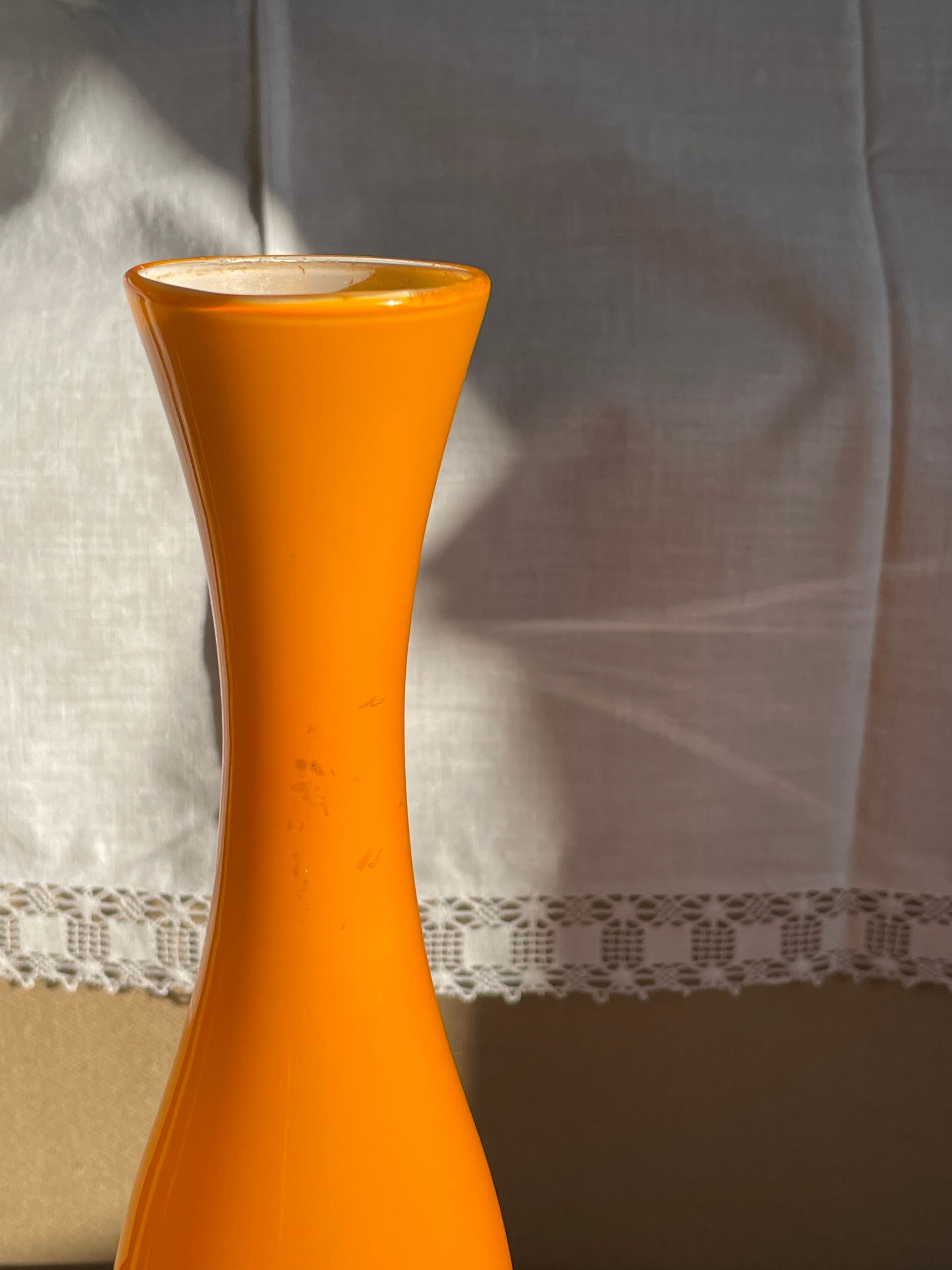 Vintage orange vase opaline glass on foot