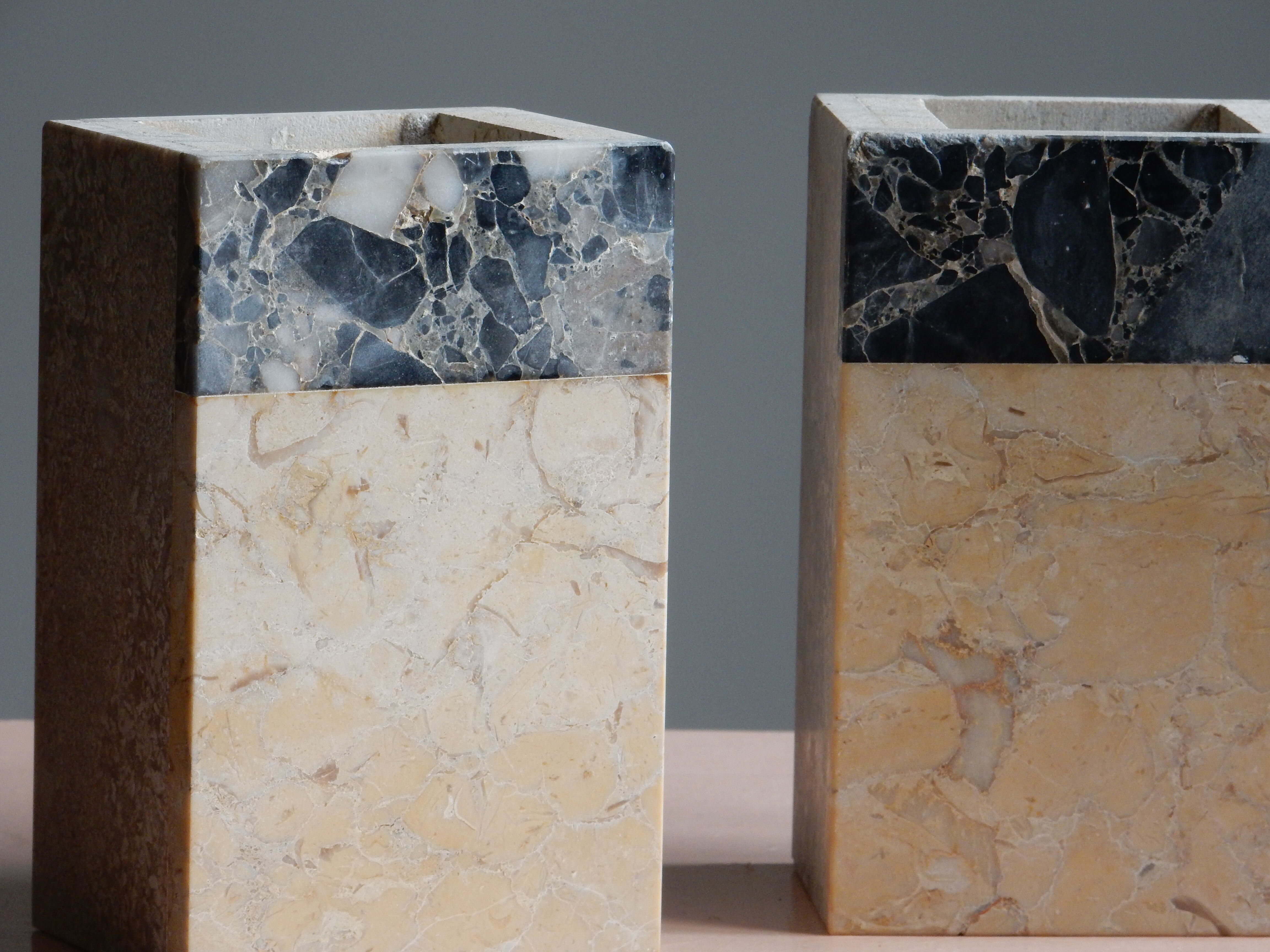 Pair of travertine and granite vases Art Deco