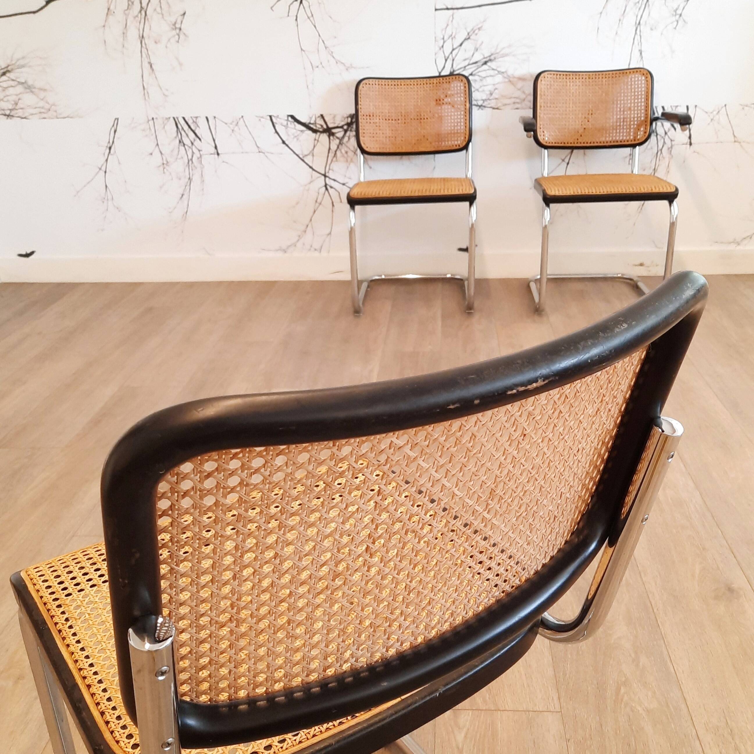 Set of 6 black S32 / S64 chairs by Marcel Breuer for Thonet, 1977