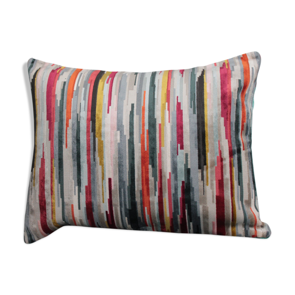 Coussin double face en velours d'ameublement d'éditeur, rayé multicolore bleu turquoise — Beyit