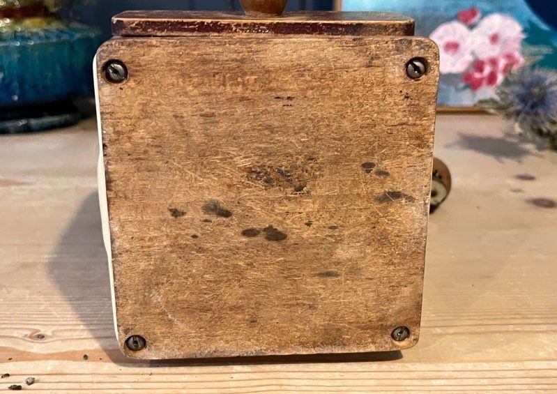 Peugeot coffee grinder in cream lacquered metal