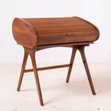 Midcentury Desk with Roll-Top, Walnut Veneer, 1950s, Fully Restored