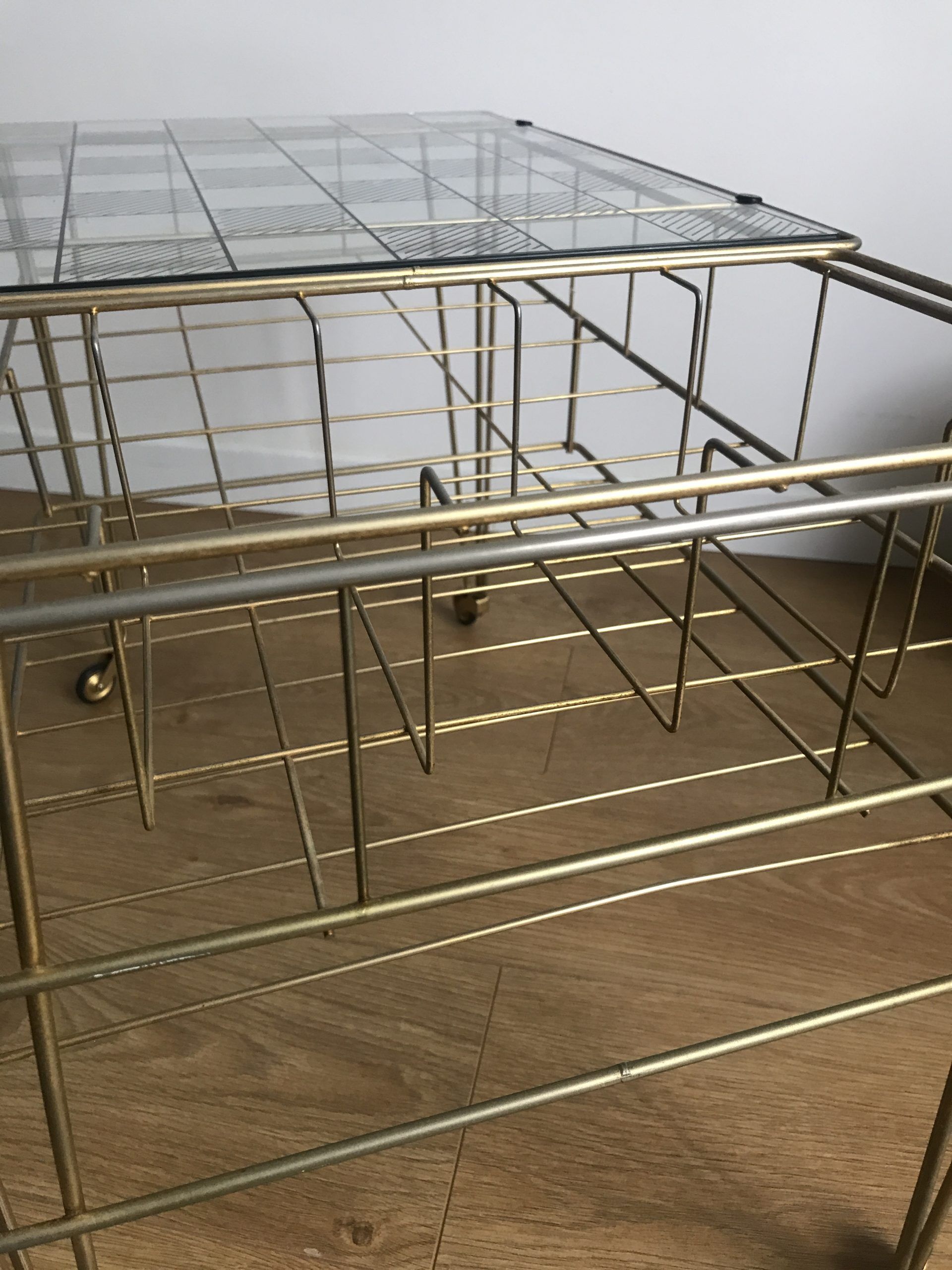 Side table gold vinyl door with wheels eiffel legs and glass checkered top