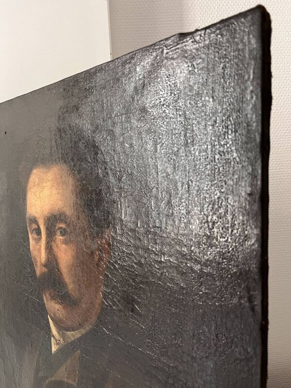 Portrait d'homme à l'huile sur toile XIXème, tableau ancien daté 1885