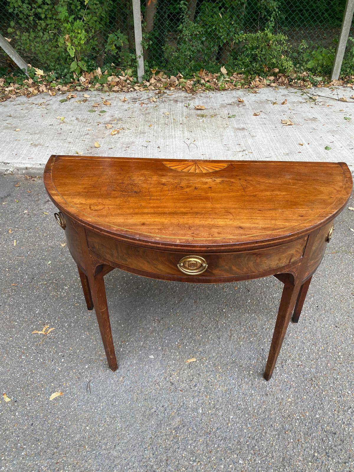 19th century English mahogany half-moon console desk