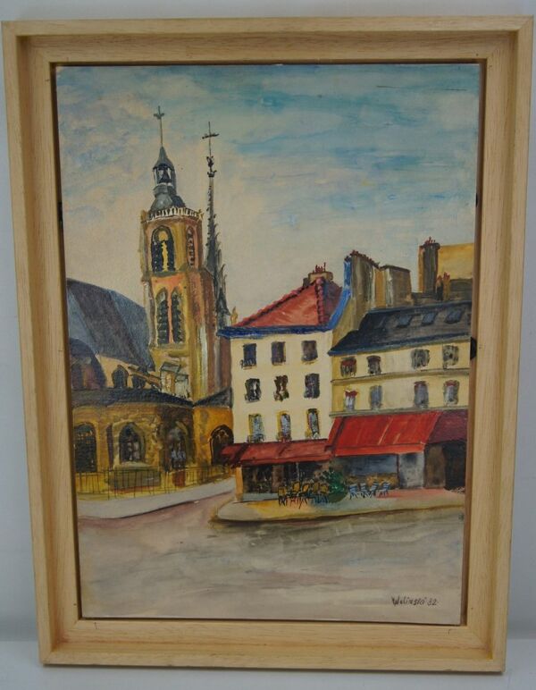 Vue de Paris, huile sur panneau encadrée, Vue de Paris, Georges Wolinski, 1982