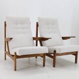 1970s Pair of Rare Oak Armchairs by ULUV, Czechoslovakia