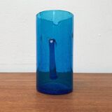 Broc en verre bleu fait main du milieu du siècle, années 1960