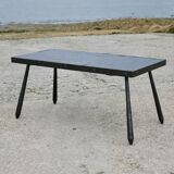 Brutalist coffee table, slate top and steel base, France, 1960s