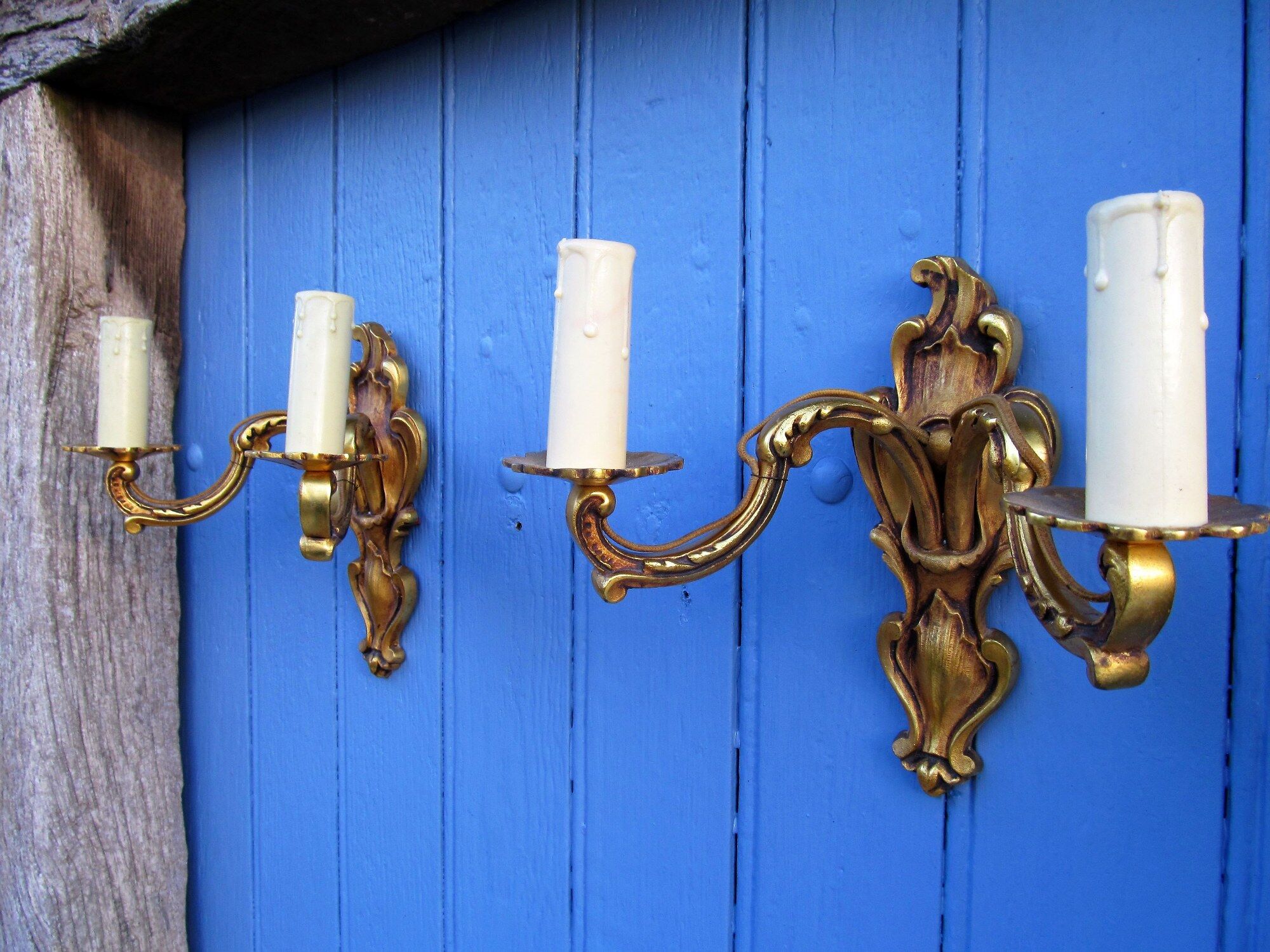 Louis XV style Bronze Brass twin arm wall lights