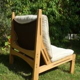 rare large pine armchair, Silkeborg, Denmark, 1970