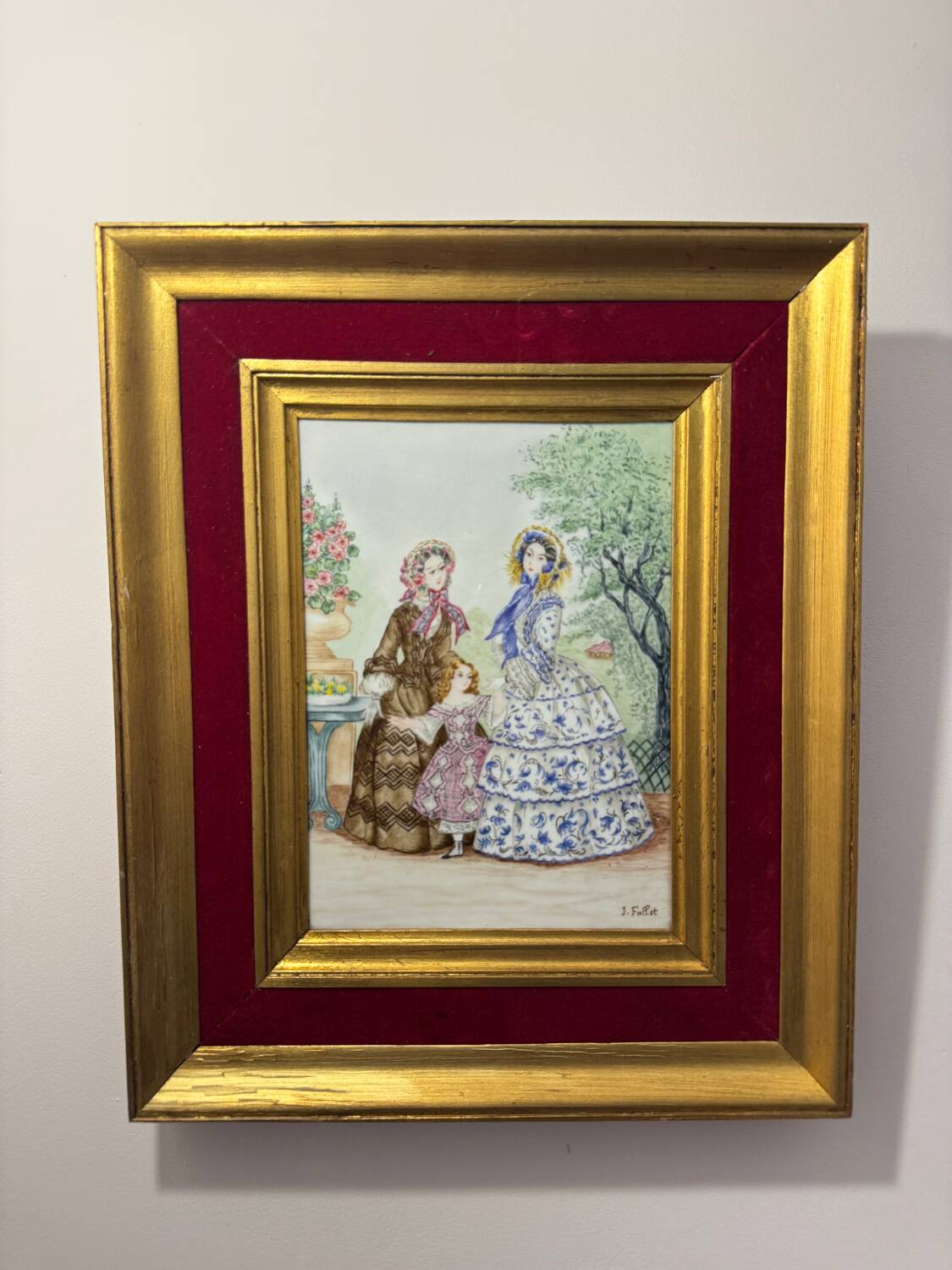 Old painting, Parisian women, signed J Fallet