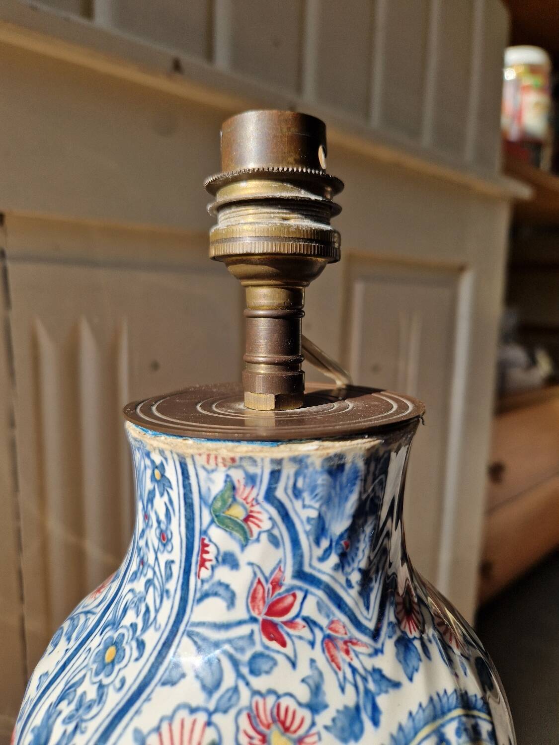 Antique lamp base in Gien earthenware