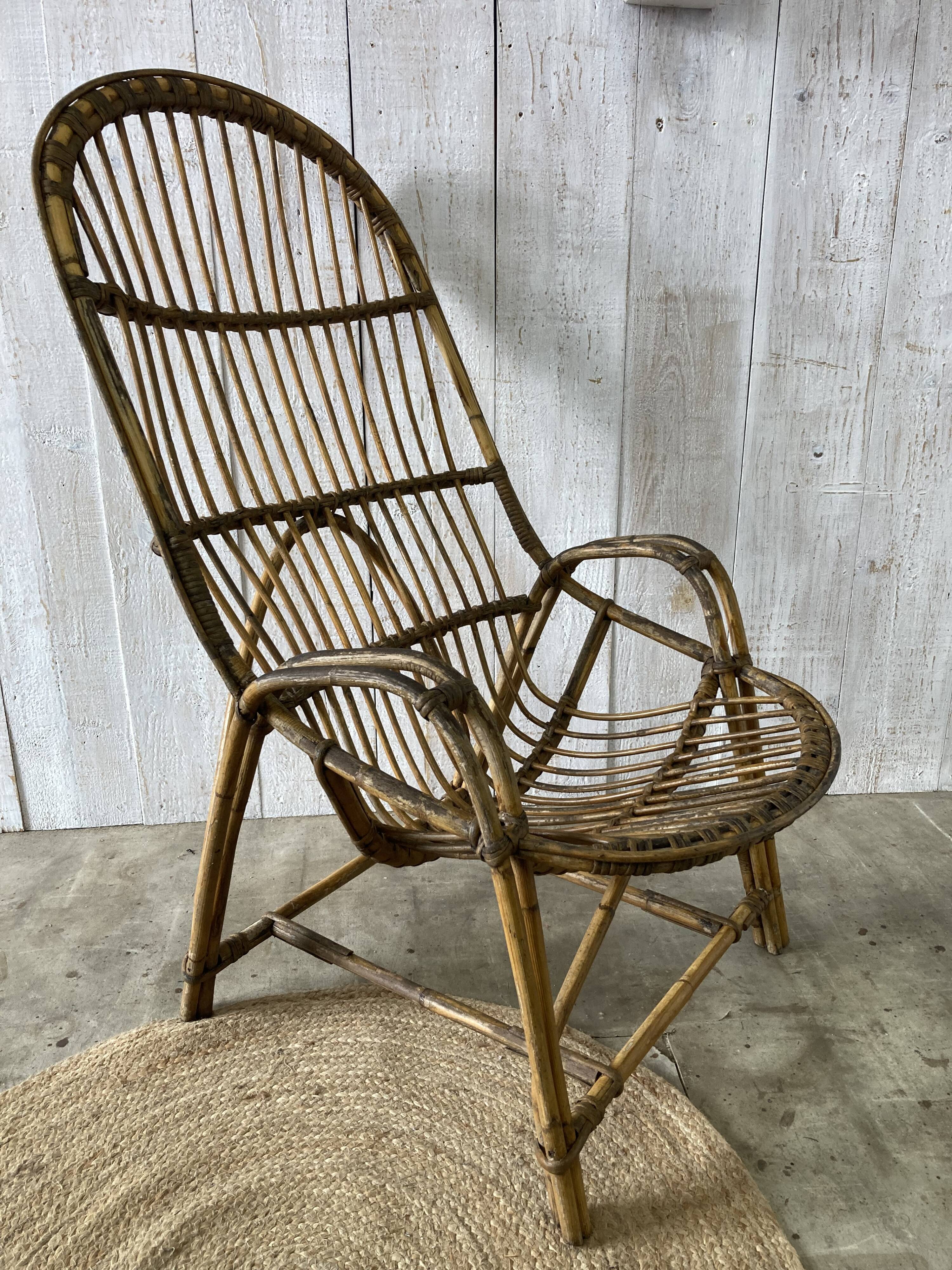 Large vintage rattan armchair
