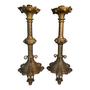 Pair of neo-Gothic candlesticks h=42cm