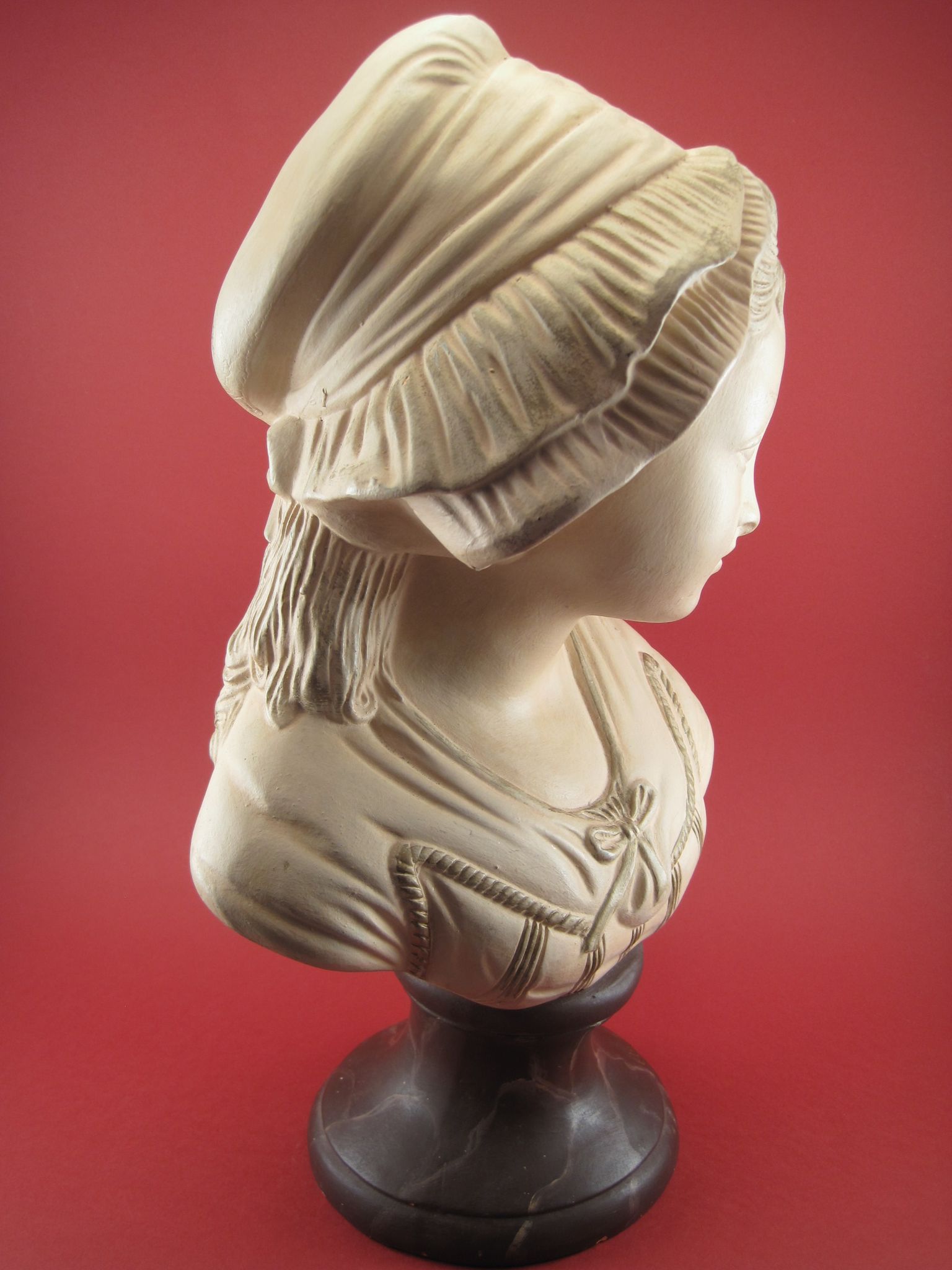Bust of a young girl in terracotta painted and signed, period early xx th