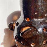 Brutalist lamp in black / brown ceramic openwork 1970