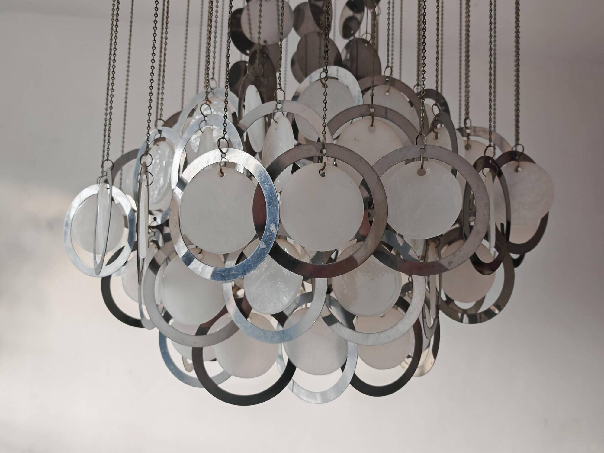 Lustre Disco Mid-Century by Gino Vistosi in chrome and Murano glass