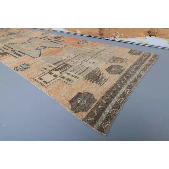 Vintage Turkish Oushak Handmade Wool Runner 88x357
