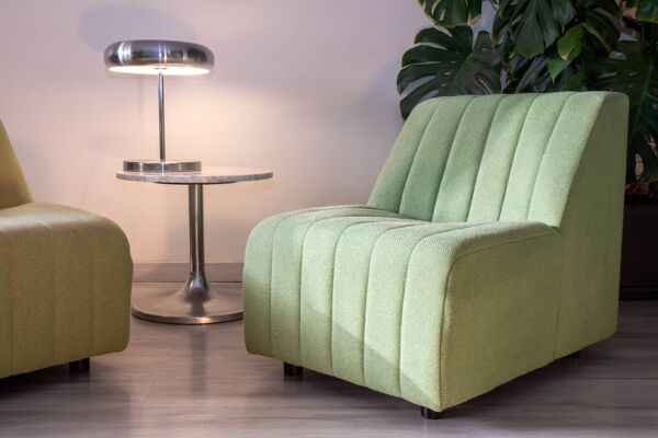 Chauffeuse 1980 tissus laine vert d'eau