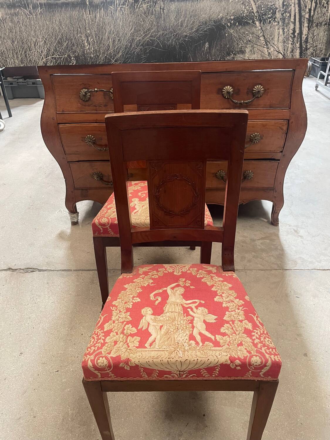 set of three antique Empire-style chairs.