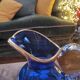 Ewer/pitcher, cobalt blue glass, enameled with flowers, 1950s-60s