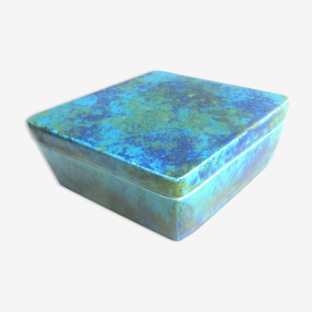 Art Deco diamond-shaped box, blue-lagoon Sèvres porcelain signed Paul Millet
