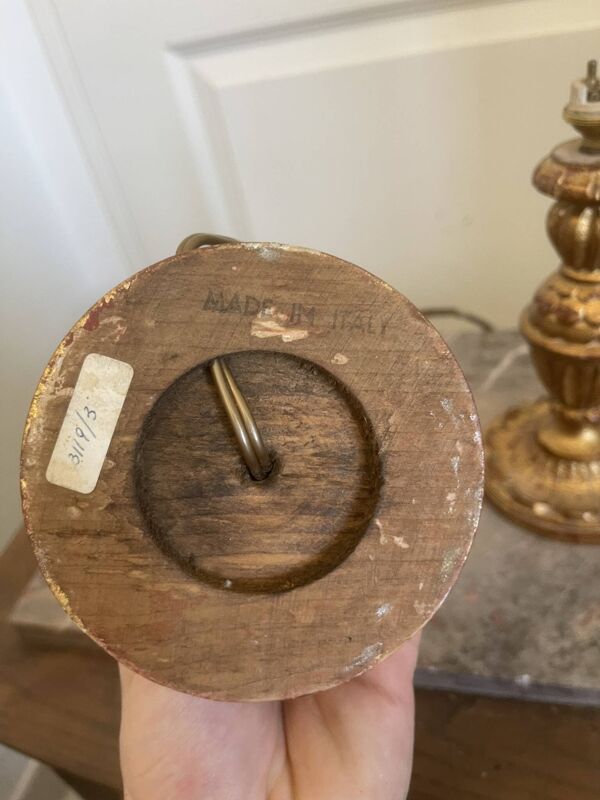 Ancien Paire Pied Lampe Bois Doré Chandelier Bougeoir 19ème XIXème