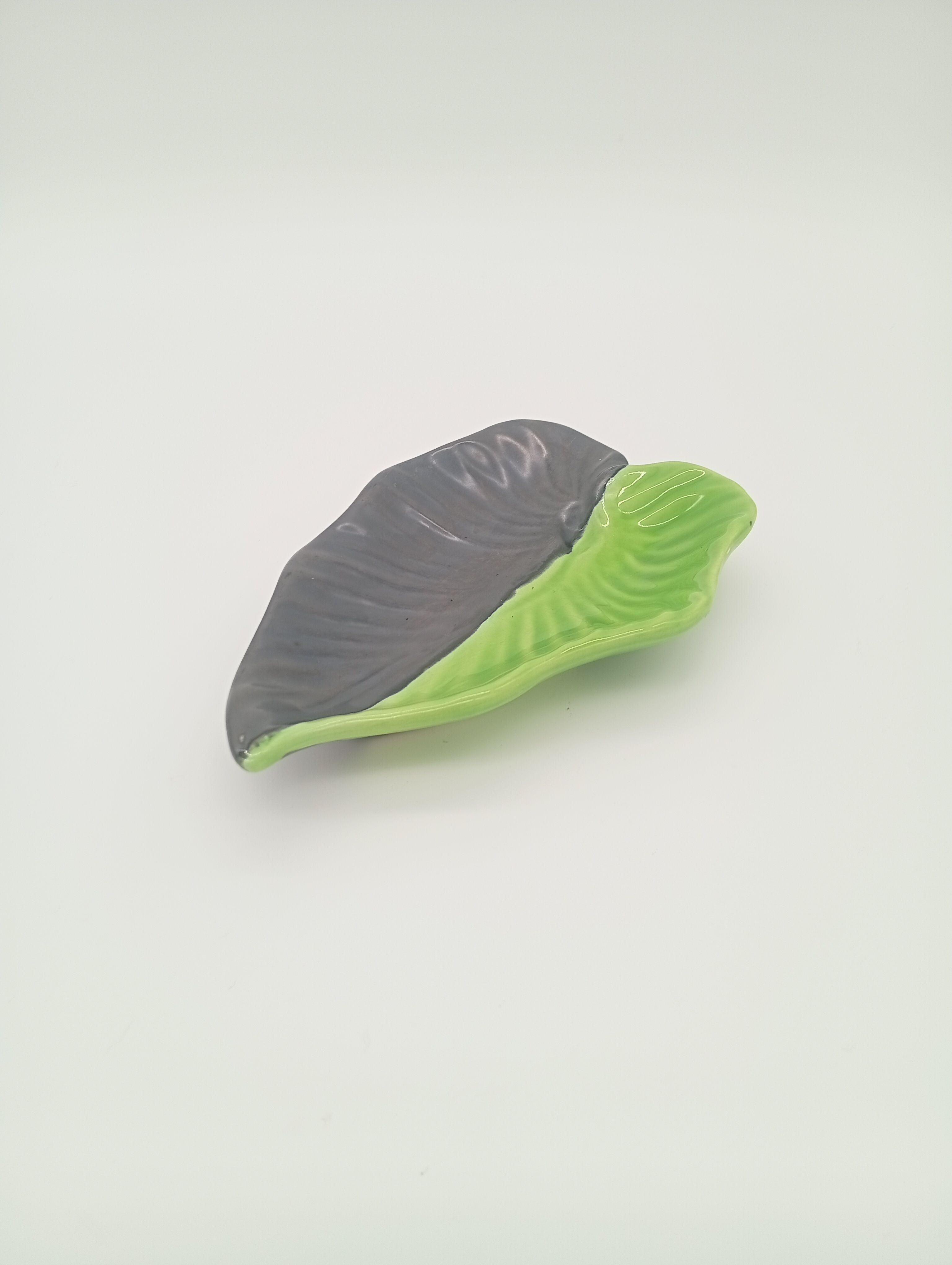SAP Vallauris Vintage Leaf Bowl Two-Tone Ceramic Green Black 50s 60s